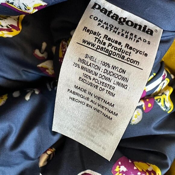 Patagonia Bivy Down Hooded Puffer Vest Jacket Women Small Yellow Blue Gorpcore - Picture 8 of 8